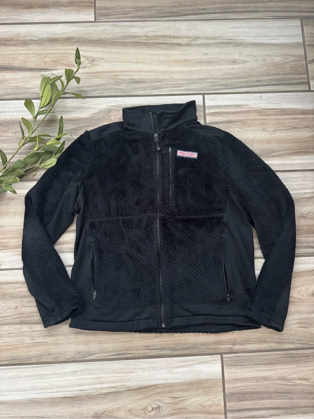 Vineyard Vines Black Fleece Jacket Small Full Zip Teddy Outdoor Athleisure